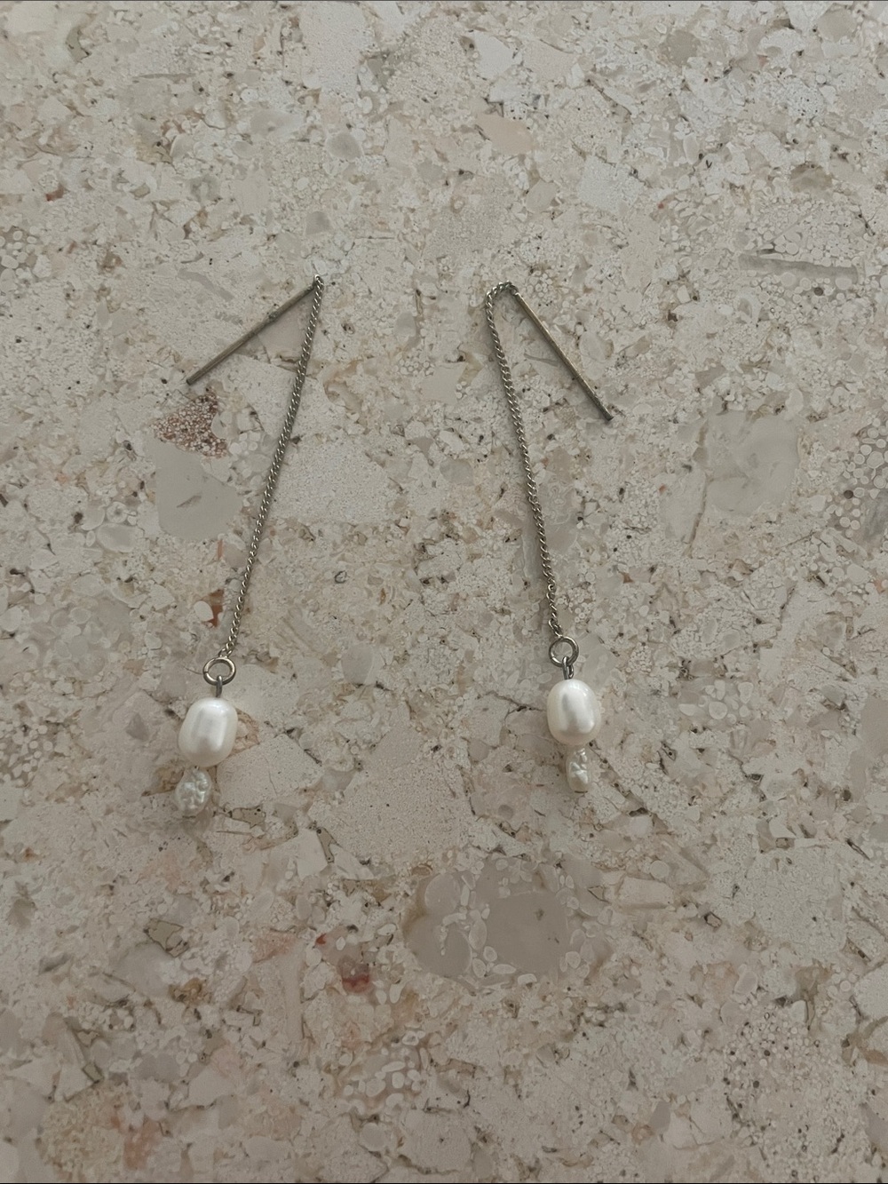 Sterling Silver Pearl Drop Threader Earrings